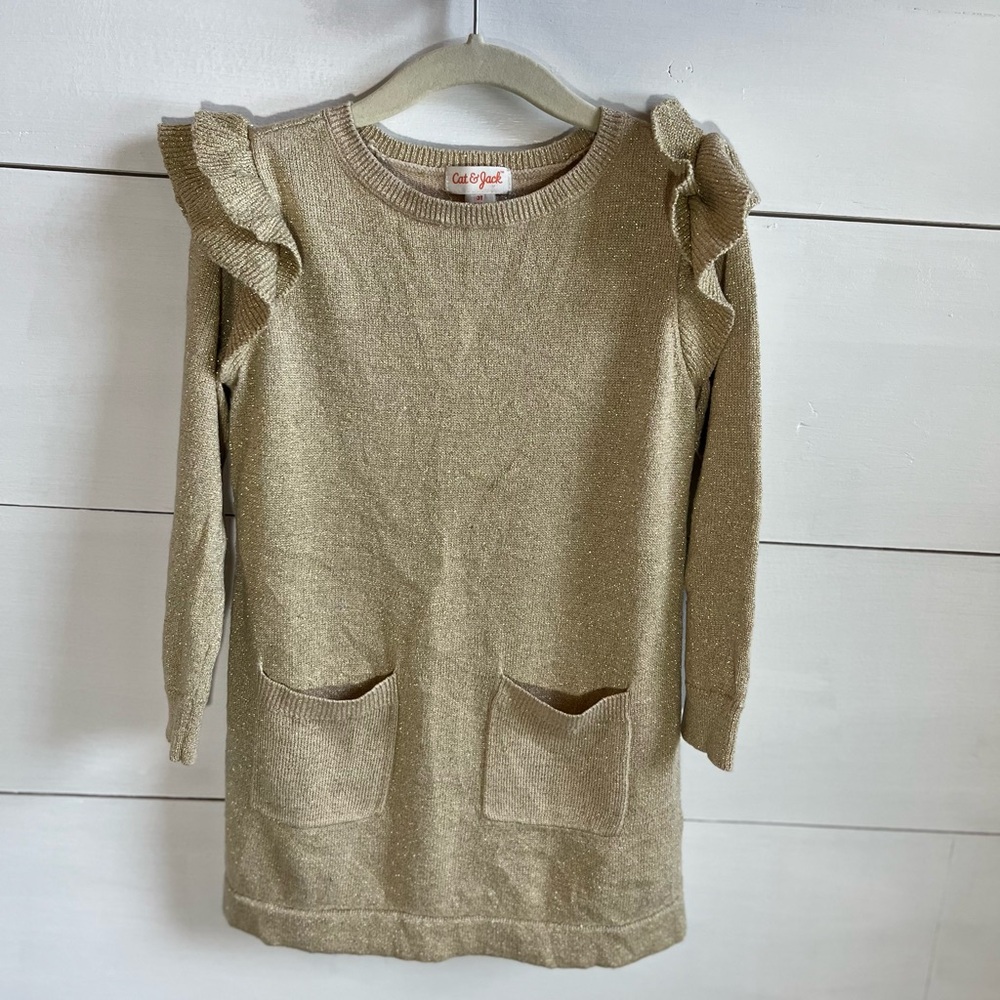 Cat & Jack Gold Glitter Sweater with Ruffles